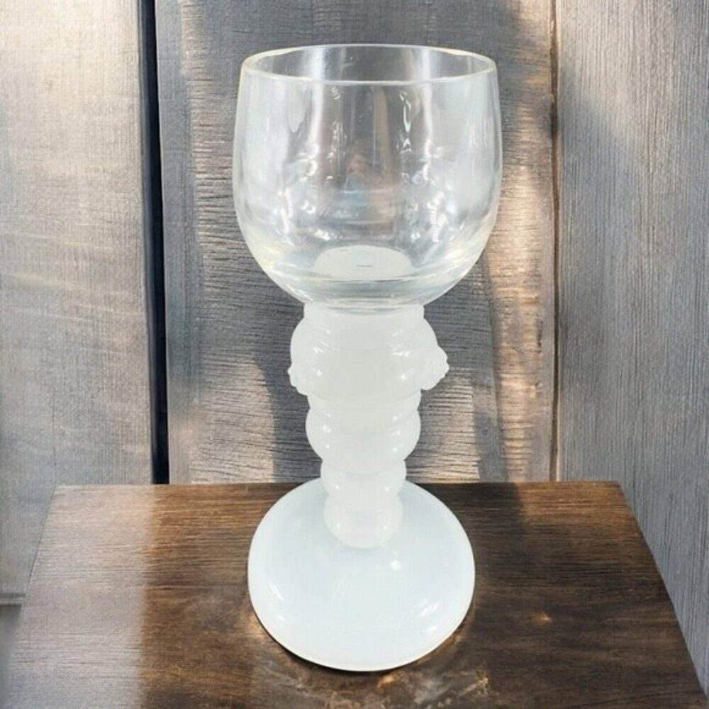Antique Bohemian Single Glass Cup Opalescent White Bottom Drinking Cup Czech